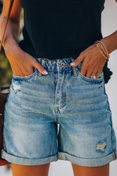 Solide, geteilte Jeansshorts mit mittelhohem Bund und geradem Schnitt